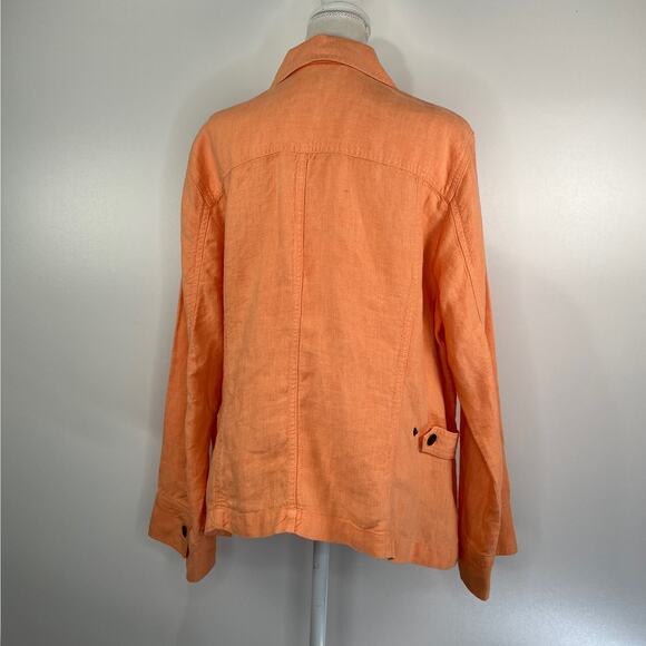 J. Jill Linen Trucker Jacket Orange Jean Style Long Sleeves Oversized Casual - Picture 7 of 9